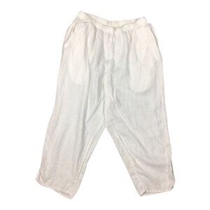 Flax by Jeanie Engelhart White Linen Elastic Waist Pants Medium Pockets